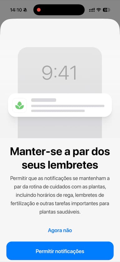 Skærm der forklarer, hvorfor man skal slå påmindelser til i Plant App
