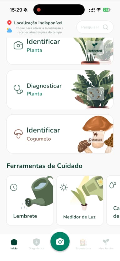 Plantify startscherm met de identificatietools
