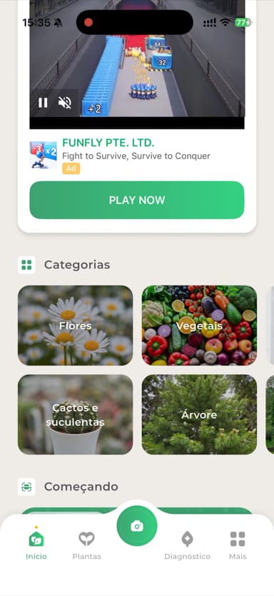 LeafSnaps startskærm i gratisversionen, med en reklame