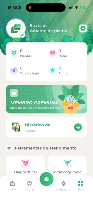 LeafSnaps startskærm i den abonnerede version, reklamefri