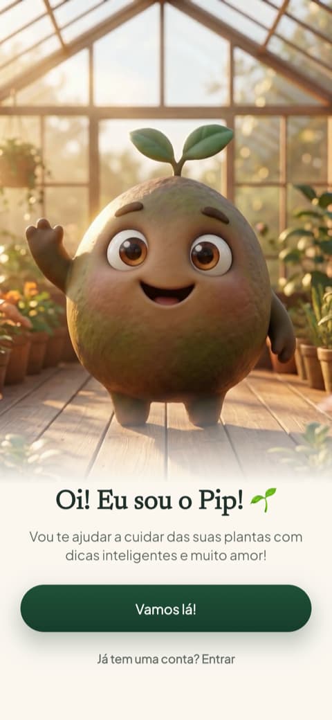 Tela de boas-vindas do Bloom com o Pip, o mascote em forma de broto